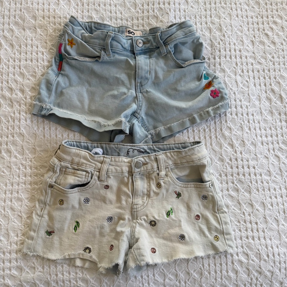 Art Class, SO Girls Light Blue Denim Embroidered Shorts Adjustable Waist Size 12